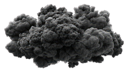 Dark Gray Smoke Plume Isolated on Black Background