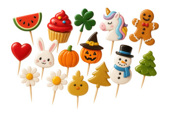 Assorted cupcake toppers with themed designs