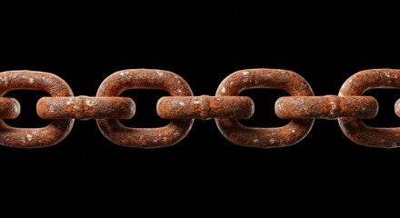 Obraz premium Rusty chain close up brown orange black background metal texture industrial connection strength time macro