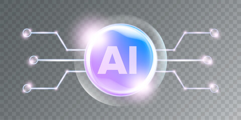 Artificial intelligence chipset on ultraviolet board in futuristic neon cyber punk concept technology artwork for web, banner, card, cover. Vector AI chip logo design template