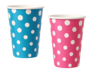 Blue and pink polka dot paper cups