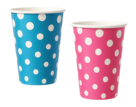 Blue and pink polka dot paper cups