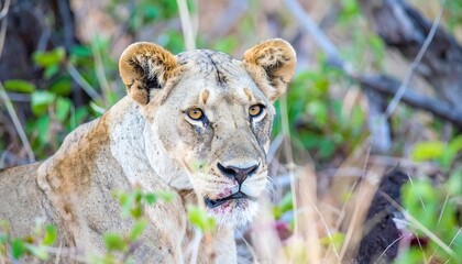 Lioness in African savanna