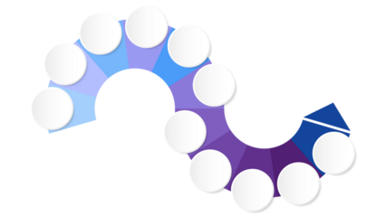 Blue tone circle infographic with 11 steps, process or options.
