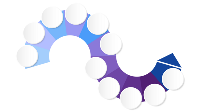 Blue tone circle infographic with 11 steps, process or options.