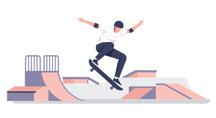 Fototapeta premium Skater performing a trick in a vibrant skate park.