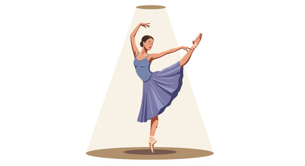 Fototapeta premium Graceful ballerina in lavender tutu, poised in arabesque under spotlight.