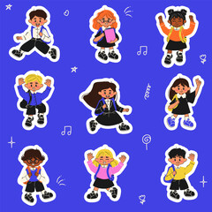 Seamless pattern Cheerful school kids going to school. Back to school. Doodle style school student. Flat vector pattern.