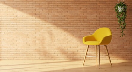 Yellow chair brick wall interior design