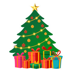 Christmas tree with lights and gifts