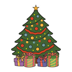Christmas tree with lights and gifts clipart