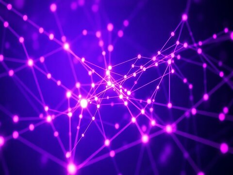 Vibrant abstract visualization of a glowing purple plexus network representing digital communication, technology, and the interconnected flow of data