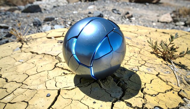 Shattered sphere on cracked earth