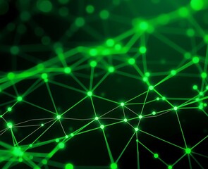 Conceptual image of a complex web of glowing green digital connections, representing technology, data, and interconnected neural systems