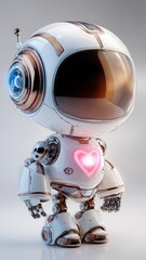 Playful 3D robot with glowing heart brightens minimal scene