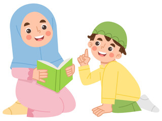 Illustration of children reading books