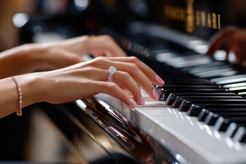 Elegant hands playing piano at an intimate setting showcasing musical talent and grace