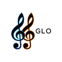 Naklejka premium GLO Music Company logo. GLO Creative Treble Clef Icon and business. GLO best icon Entertainment Branding. 