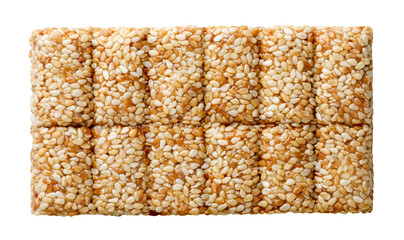 Kozinaki slab with sesame cut out on a white. Top view