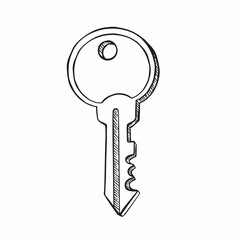 flat car key line sketch monochrome vector