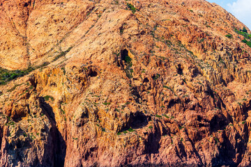 Close up of red granite cliffs Calanche di Piana Corsica France, Corsica, Calanche di Piana, 19 June 2025