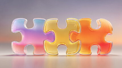 Abstract teamwork concept with interlocking geometric shapes on gradient.