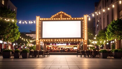 Outdoor movie screen at night