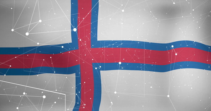 Naklejki Displaying stylized Faroese flag filling frame, featuring network nodes with thin connecting lines