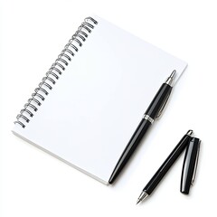 Creative writing process blank notebook and pens on desk workspace minimalist top-down view inspiration