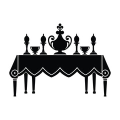 Elegant Black and White Silhouette Table Setting: Formal Dinnerware, Candlesticks, and Urn Centerpiece