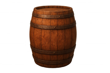 Vintage wooden barrel with rustic metal bands, showcasing traditional craftsmanship for beverage and storage design concepts