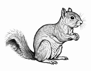 Fototapeta premium Squirrel sitting sketch hand drawn engraved style Vector illustration.