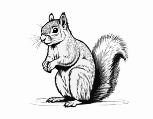 Squirrel sitting sketch hand drawn engraved style Vector illustration.