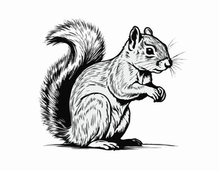 Squirrel sitting sketch hand drawn engraved style Vector illustration.