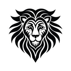 Fototapeta premium Stylized Lion Head Vector Illustration: Black and White Tribal Design, Majestic and Powerful Animal Portrait, Graphic Design Element