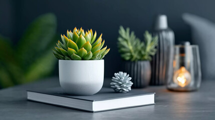 Close-up of succulent in pot with warm light