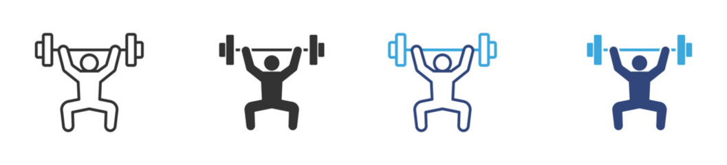 person lifting weights icon set, symbolizing fitness and strength training. men  lifting a dumbbell  icon , vector illustration . 