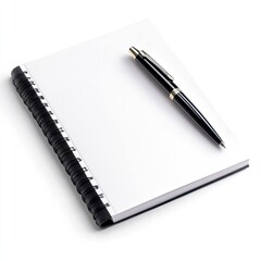 Naklejka premium Writing inspiration blank notebook and pen workspace stationery minimalist top-down view creativity unleashed