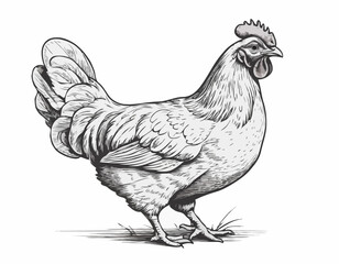 Farm hen chicken sketch hand drawn in engraved style sketch Vector illustration.
