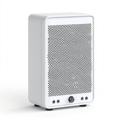 Obraz premium Modern white speaker design home interior product image minimalist environment eye-level view audio concept