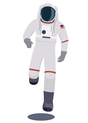 Flat design illustration of an astronaut walking lightly, vector illustration, white background.