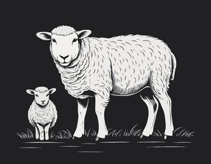 White Sheep farm hand drawn sketch Vector illustration Farm