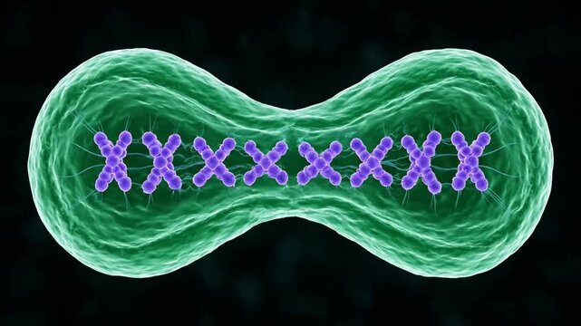 Dynamic 3D Animation: Cellular Mitosis, Chromosome Alignment, and Spindle Fiber Activity in Microscopic Detail