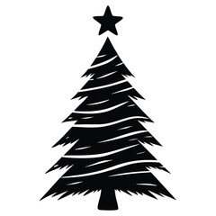 Abstract artistic Christmas tree brush stroke drawing modern ink style.