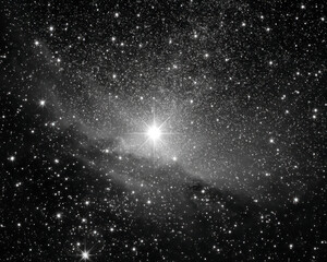 Star field with bright shining star and cosmic dust cloud in deep space, creating mesmerizing and vast celestial view full of sparkling light points and dark nebula