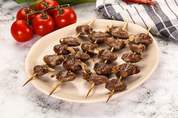 Gourmet Grilled chicken hearts skewer