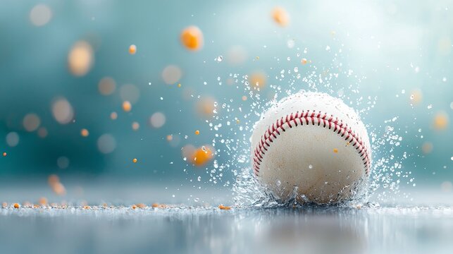 Baseball splashing water outdoor field sports photography soft environment close-up view action moment