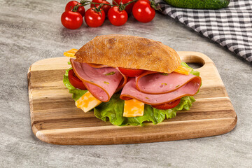 Sandwich ciabatta with mortadella and cheese