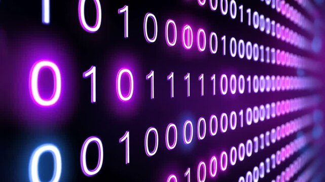 Close-up of binary code in vibrant pink hues, showcasing the digital world. Perfect for emphasizing data science, programming, and modern technology themes in various media.