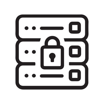 Secure Server Stack Data Protection with Padlock Icon in Black and White